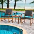 thumbnail image 3 of Patiojoy Rattan Bistro Set 3-Piece Outdoor Acacia with Table and Chairs, Brown, 3 of 6