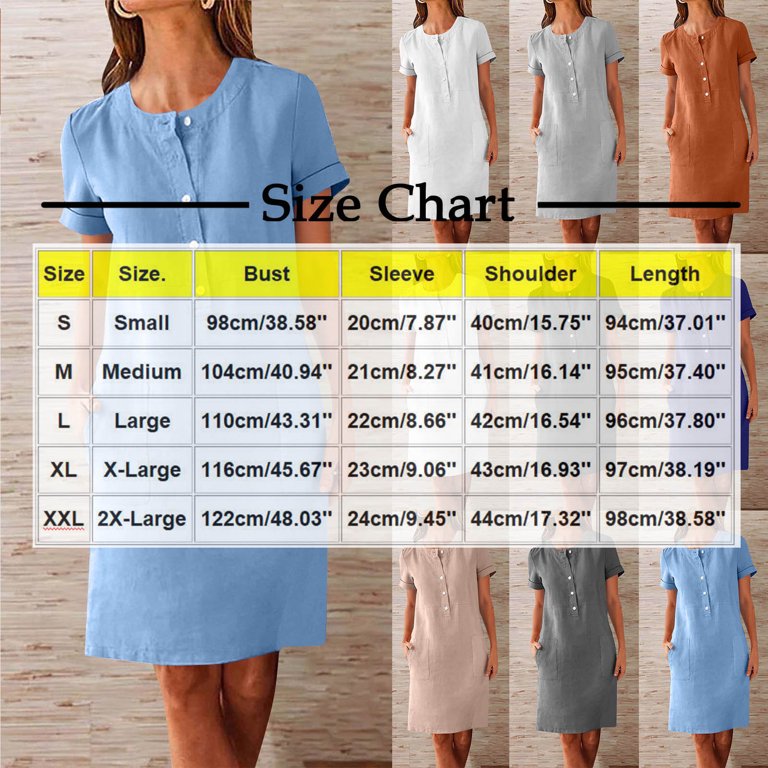 VBTAPA Linen Dresses for Women Short Sleeve Henley Shirt Dress Dressy  Casual Mini Dresses with Pockets Gray S - Walmart.com