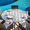 thumbnail image 6 of Watercolor Flowers Round Tablecloth, Fitted Table Cover with Elastic for 45"-54" Round Tables, Spring Butterflies Floral Gray Plaid Table Cloth Outdoor Indoor Dinning Party Waterproof Tablecloths, 6 of 7