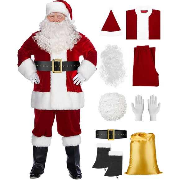 Santa Suit Deluxe Santa Claus Costume for Men, Christmas Adults Santa Costume Set Santa Outfit
