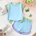 thumbnail image 2 of kmaduk Girls Clothes Color Block Sleeveless Tank Top with Shorts 2PCS Summer Outfits Sky Blue,Size 1-2 Years, 2 of 6