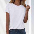 thumbnail image 2 of GEWSEY Women's Summer Short Sleeve Crewneck T Shirts Solid Color Tees Casual Basic Tops (White, L), 2 of 5