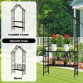 thumbnail image 5 of Tcbosik 97.2" Metal Garden Arch with Convertible Bench & Flower Stand, Heavy Duty Arbor Trellis for Climbing Plants, Outdoor Archway for Lawn, Backyard, Black, 5 of 10