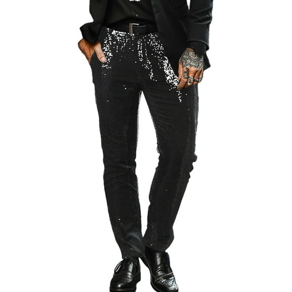 Xdegoge Mens Pants Sequin Dress Pants Shiny Glitter High Waisted Straight Leg Suit Pants Bussiness Casual Trousers with Pockets Vacation Soft Comfortable Pants Pantalones De Hombre