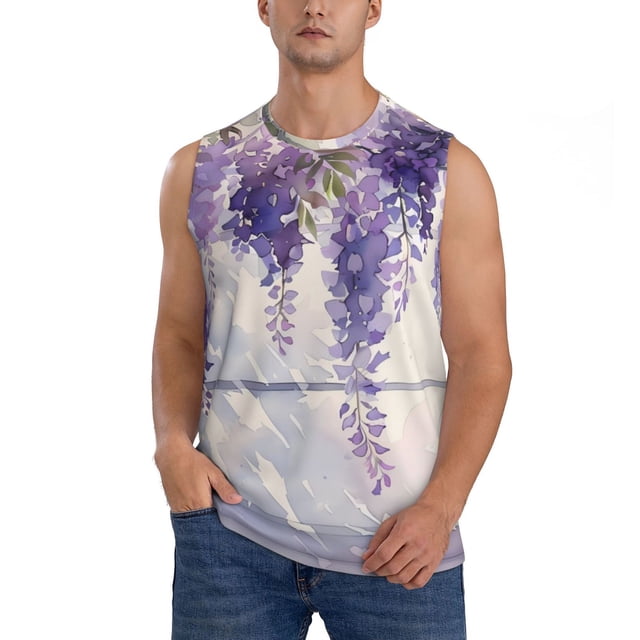 Fotbe Lavender Blooms Window Men's Camiseta sin Mangas Estampada para Hombres, Playera Casual para Gimnasio, Entrenamiento, Playa-X-Large