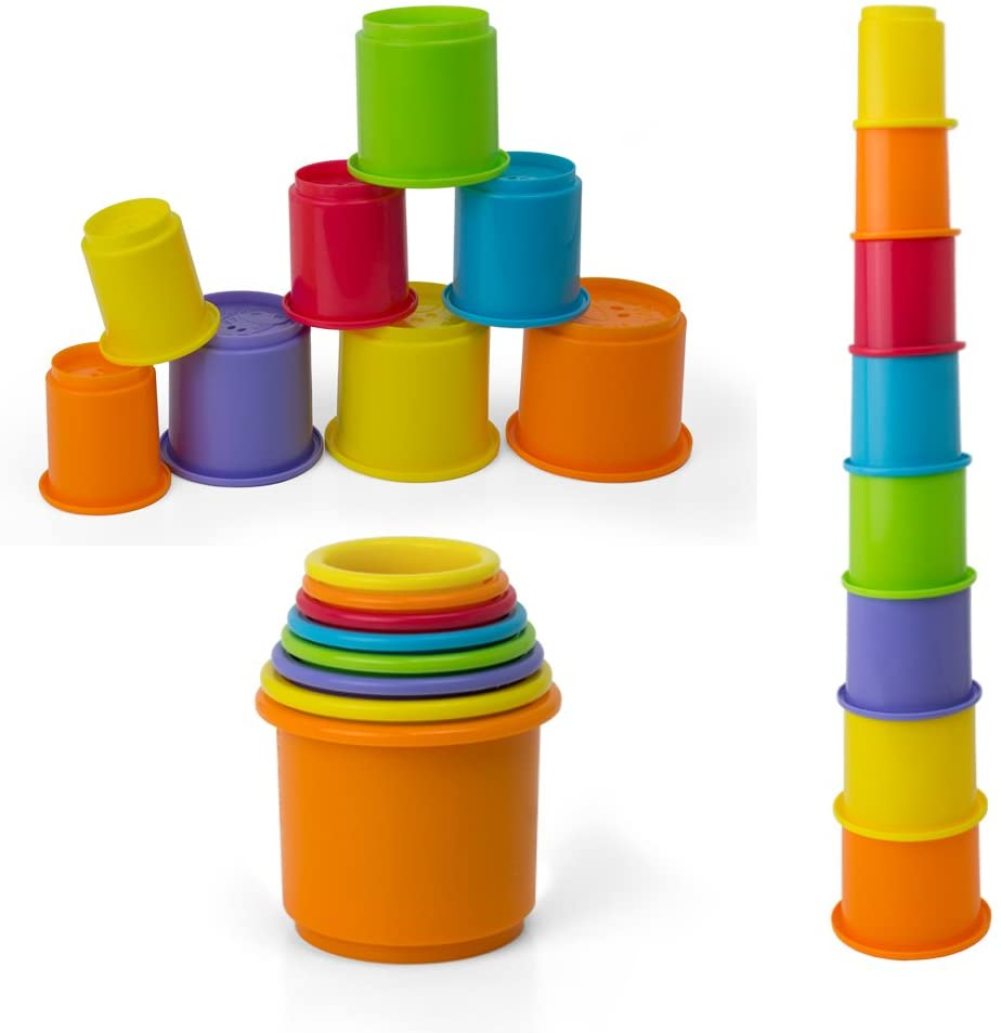 KIDSTHRILL Rainbow Stacking & Nesting Cups Baby Building Set. 8 Pieces. with Embossed Animal