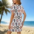 thumbnail image 4 of Ynynloco Womens Short Sleeve Dresses Casual V Neck Tribal Print Button Flowy Boho Mini Beach Short Dress, 4 of 5