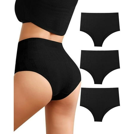High Waisted Bikini Underwear for Women Tummy Control Cotton Panties Soft Breathable No Muffin Cheeky Panty