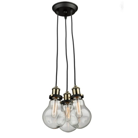 106 Vintage Brass Finish - Chandeliers 3 Light Bulb Fixture With Matte Black and Vintage Brass Finish Clear Glass Medium 11