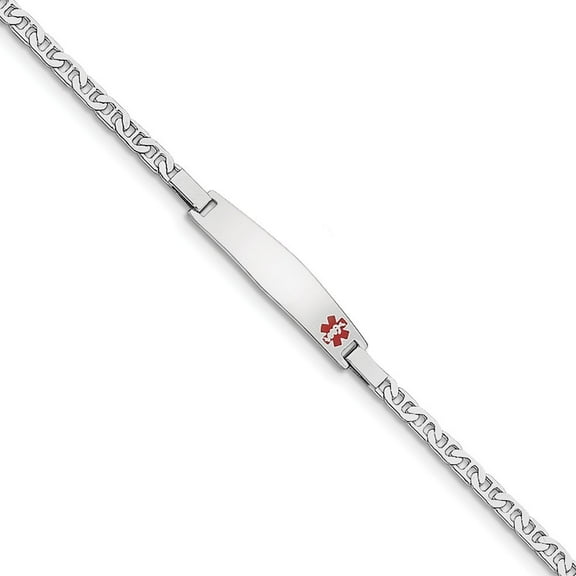 Sterling Silver Medical ID Anchor Link Bracelet - 3.9 Grams - 7 Inch - Lobster Claw