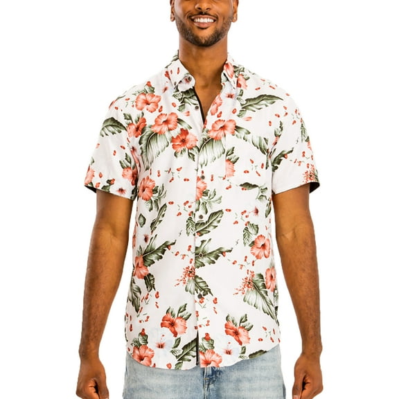 Men Hawaiian Shirt Vacation Short Sleeve Casual Button Down Shirts Summer Beach Shirt