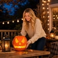 thumbnail image 5 of Halloween Large Pumpkin Decoration, Halloween Jack O Lantern Pumpkin Light with Glowing Cutout Design, Pumpkin Ornament for Indoor Outdoor Party Holiday Display Decor, 5 of 7