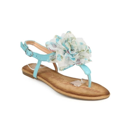 

New Women DbDk Fannyy-9 Flower Chiffon Slingback Slingback Thong Sandal Size