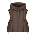 thumbnail image 4 of Hvyesh Cropped Puffer Vest Women Lightweight Quilted Stand Collar Sleeveless Jackets Fall Winter Zip Up Padded Coat with Hood Coffee XL, 4 of 6