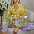 thumbnail image 6 of Yiaed Flowers And Butterflies Print Pajamas Women's Long Sleeve Sleepwear Soft Button Down Loungewear Pjs Lounge Set Nightwear Womens Pajama Pants-Large, 6 of 7