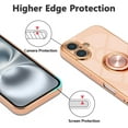 thumbnail image 2 of Case for iPhone 16, Phone Case with 360° Rotatable Finger Ring Holder Kickstand Magnetic Car Mount Supported Shiny Plating Gold Edge Slim Soft Silicone Protective Cover - Light Pink, 2 of 17