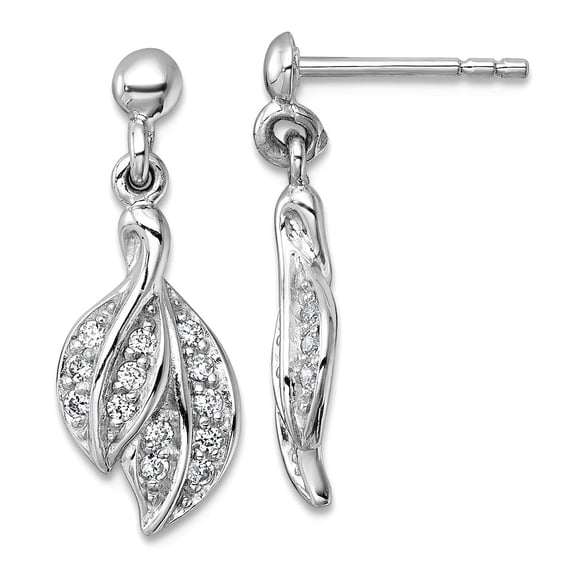 925 Sterling Silver Rhodium Plated Polished Cubic Zirconia Leaf Dangle Post Earrings 22.55x8.65mm Wide Dangle Earring fo
