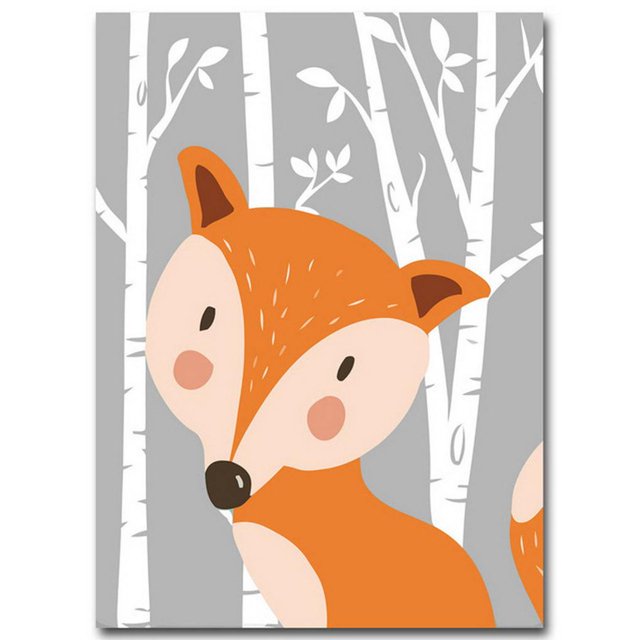 Oso zorro conejo pintura al óleo dibujos animados animales del bosque sin marco lienzo arte HD impreso carteles al óleo imágenes de dibujo Scienceny JJ17289-07