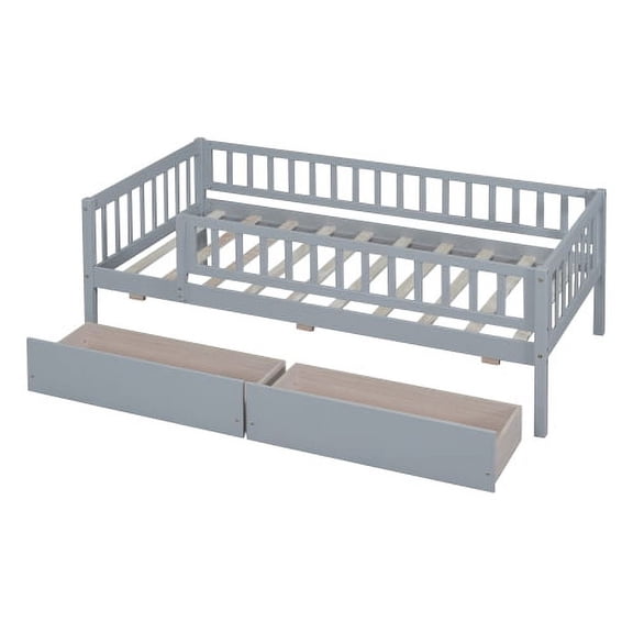 Cterwk Twin Size Wood Daybed Frame with 2 Drawers, Gray