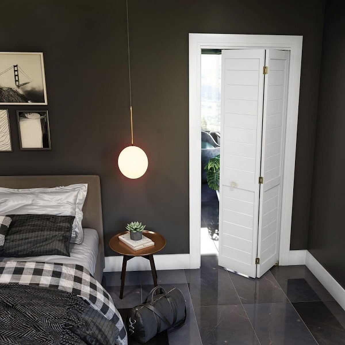 EightDoors 80" x 24" Flat Louver White Prefinished Pine Wood Bifold Door with Hardware Included