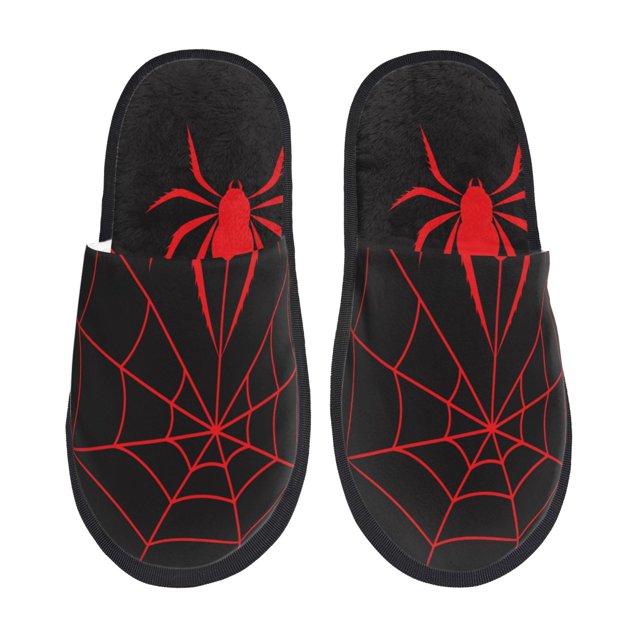 Balery Red Spider Pantuflas de Casa de Felpa Silenciosas con Diseño Estampado, Zapatillas Cómodas Antideslizantes de Algodón para Interior-Medium