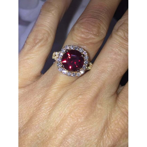 HeartsAndYou 2ct Round Natural Ruby & Diamond Ring Split Shank Halo 14k SOLID Yellow Gold