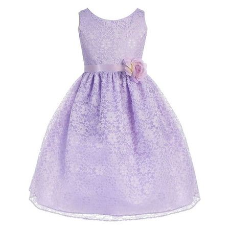 - Little Girls Lilac Floral Lace Flower Girl Dress 2T-6X