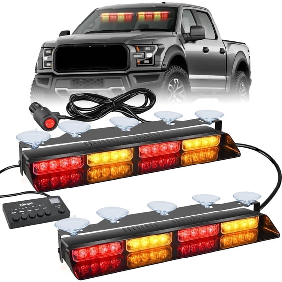 Nilight 2PCSTraffic Advisor Amber/Red 32 LED Interior Dash Windshield Emergency Visor Strobe Light Bar