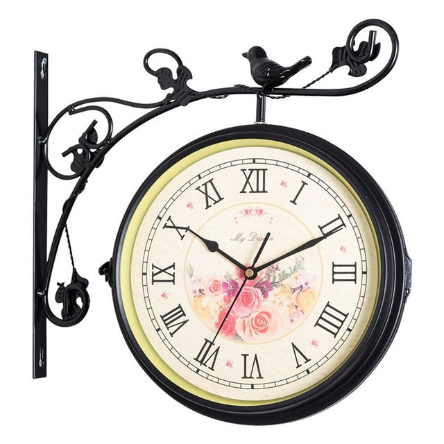 Reloj de colgante de pared Zulema antiguo doble cara Negro con rosa