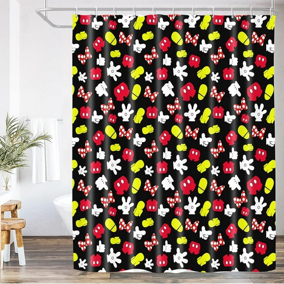 Cute Cartoon Shower Curtain Red Pants and Polka Dot Bow Children Cartoons Kids Shower Curtain Sets Waterproof Polyester Bathroom Curtains with 12 Hooks, 72 x 72 Inches