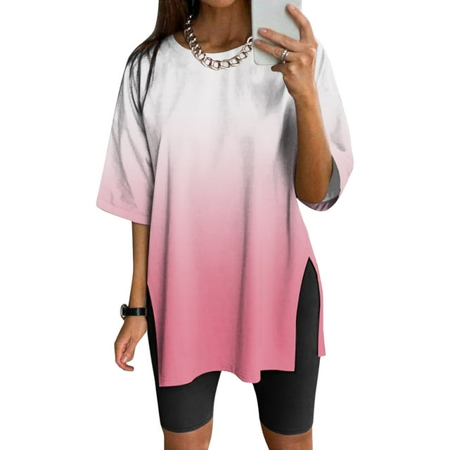Women Oversize Sports Shirt Short Sleeve Blouses Summer Loose Tops Functional Shirt Tunic Loose With Slits V Neck Tee Graphic Solid Tee Shirts for Women Long Sleeve for Women Tops Compression Shirt