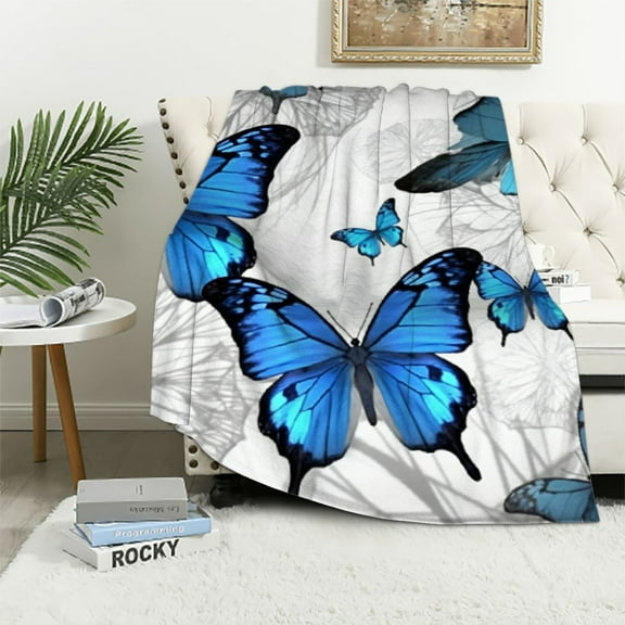 COMIO Butterfly Blanket Beautiful Blue Butterfly Throw Blanket Ultra Soft Flannel Butterflies Blanket Gifts for Kids Adults