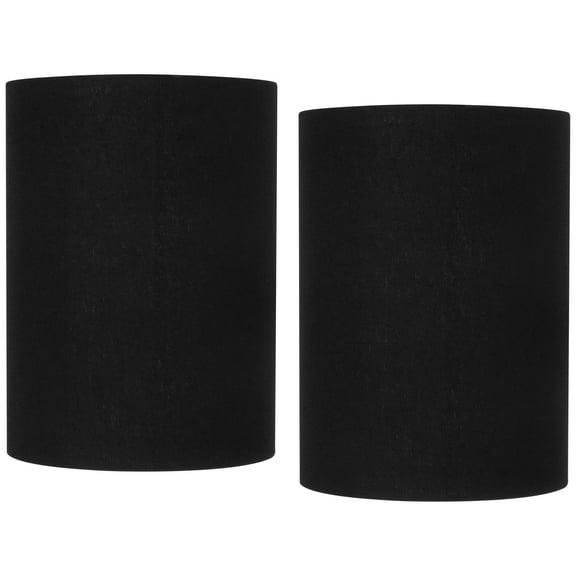 Springcrest Set of 2 Cylinder Lamp Shades Black Small 8" Top x 8" Bottom x 11" High Spider with Replacement Harp Finial Fitting