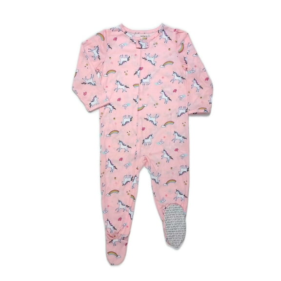 Girls Toddler Pink Unicorn, Rainbow, Heart Print Footed Polyester Pajama Sleeper (2T)