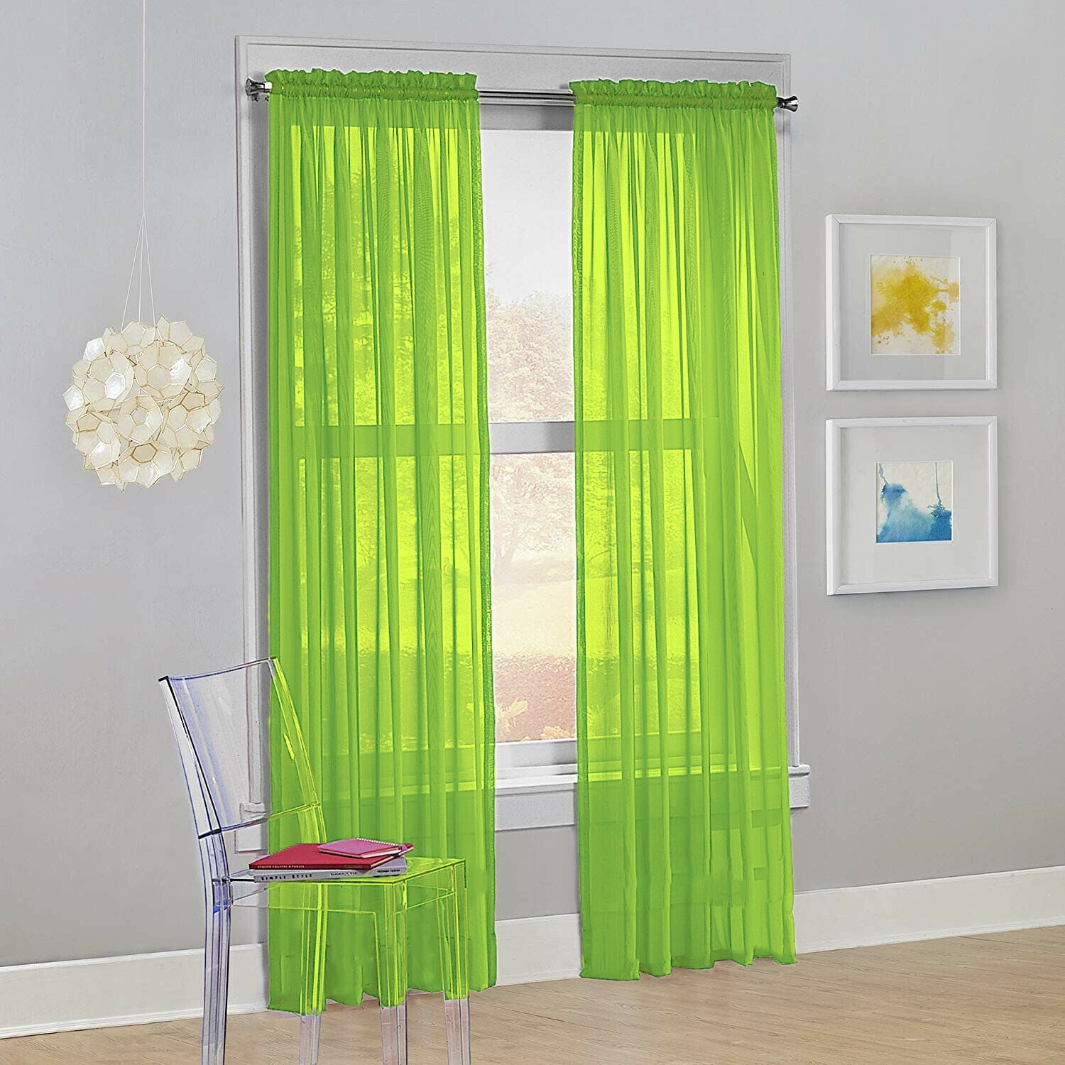 Set of 2 Sheer Voile Transparent Window Treatment Curtain Panel Drapes