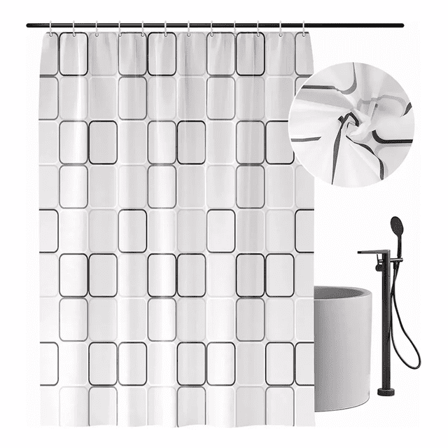 Cortina Baño Lavable Tela Impermeable Con Diseños+12 Ganchos Enrejado Xtellar plateado