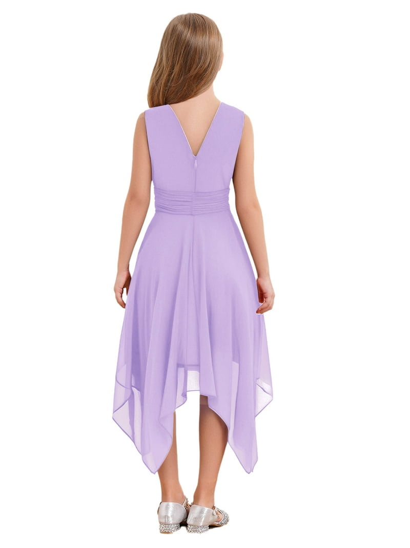 Linjinx Kids Flower Girls Chiffon V Back Wedding Bridesmaid Dress Asymmetric Hem Pleated Waist Lavender 10 - Walmart.com Linjinx Kids Flower Girls Chiffon V Back Wedding Bridesmaid Dress Asymmetric Hem Pleated Waist Lavender 10 - Walmart.com