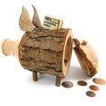 thumbnail image 4 of Wood Piggy Bank - Pig Figurine Coin Holder for Girls & Boys - Wooden Saving Money Box, 4 of 7