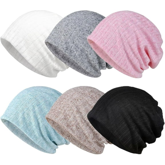 6 Pieces Slouchy Chemo Hat Stretchy Turban Beanie,Pre Tied Head Scarf Sleep Skull Cover Cap for for Men Woman Cancer Patient