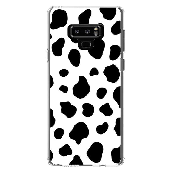 DistinctInk Clear Shockproof Hybrid Case for Samsung Galaxy Note 9 - TPU Bumper, Acrylic Back, Tempered Glass Screen Protector - Black White Cow Dalmatian Spots - Animal Print