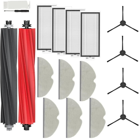 15 Pack Accessories Replacement Kit Compatible with Roborock Q5 Pro / Q5 Pro+ / Q8 Max / Q8 Max+ Robot Vacuum Cleaners Include 1 Dual Roller Brush, 4 Side Brush, 4 Filter, 6 Mop Cloth Pads