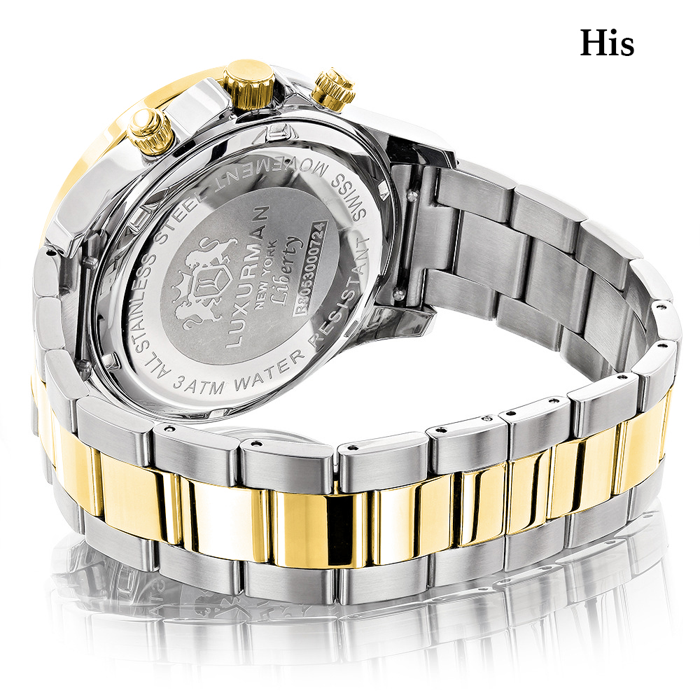 Swiss Quartz Matching Watches for Couples Two-Tone Yellow Gold Plated Diamond Watch Set - image 2 of 4