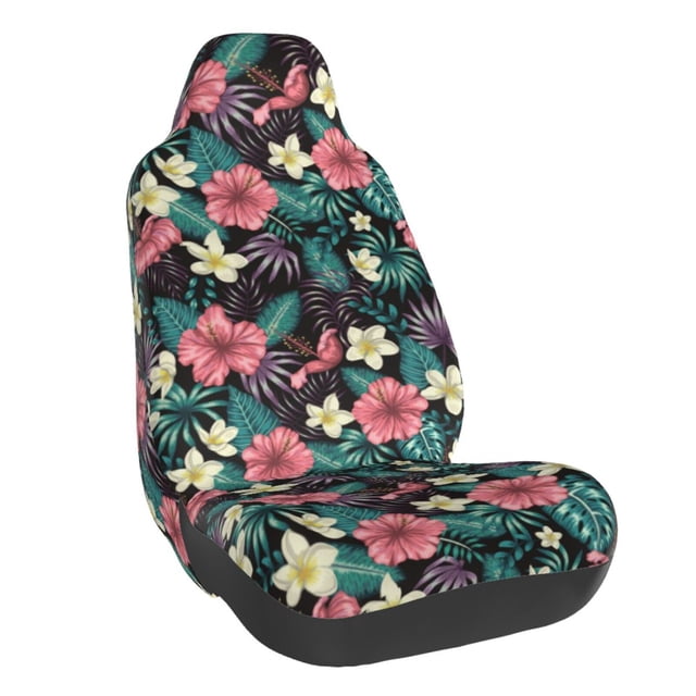 Wukai Green Tropical Leaves Full Set Car Seat Covers with Soft Padding Universal Auto Front Seats Protector and Cushion Mat