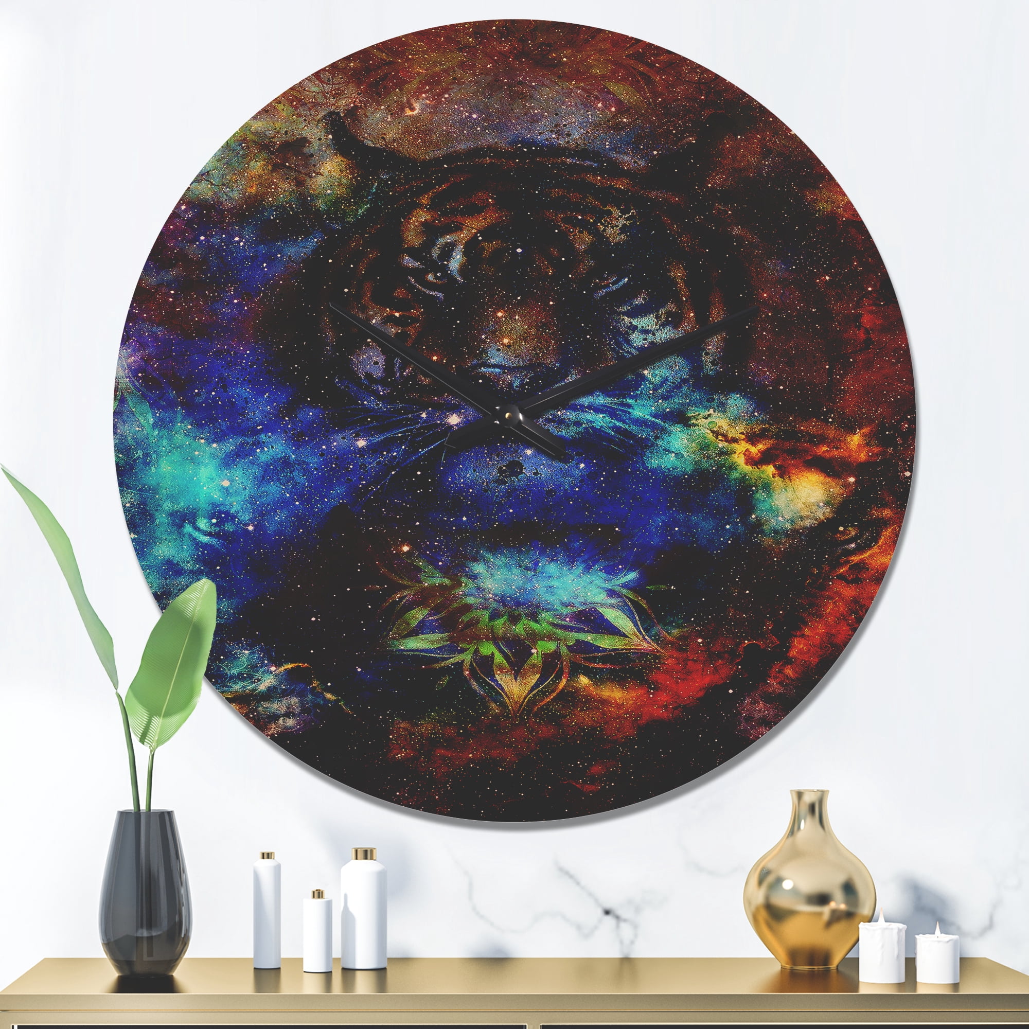 Designart 'Colorful Dots Tiger Collage ' Modern Wood Wall Clock