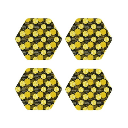 

Coasters Set of 4 - Geometric Pattern with Bee Drink Coasters for Tabletop Protection Leather Coasters for Living Room Decor and Housewarming Gift Hexagon