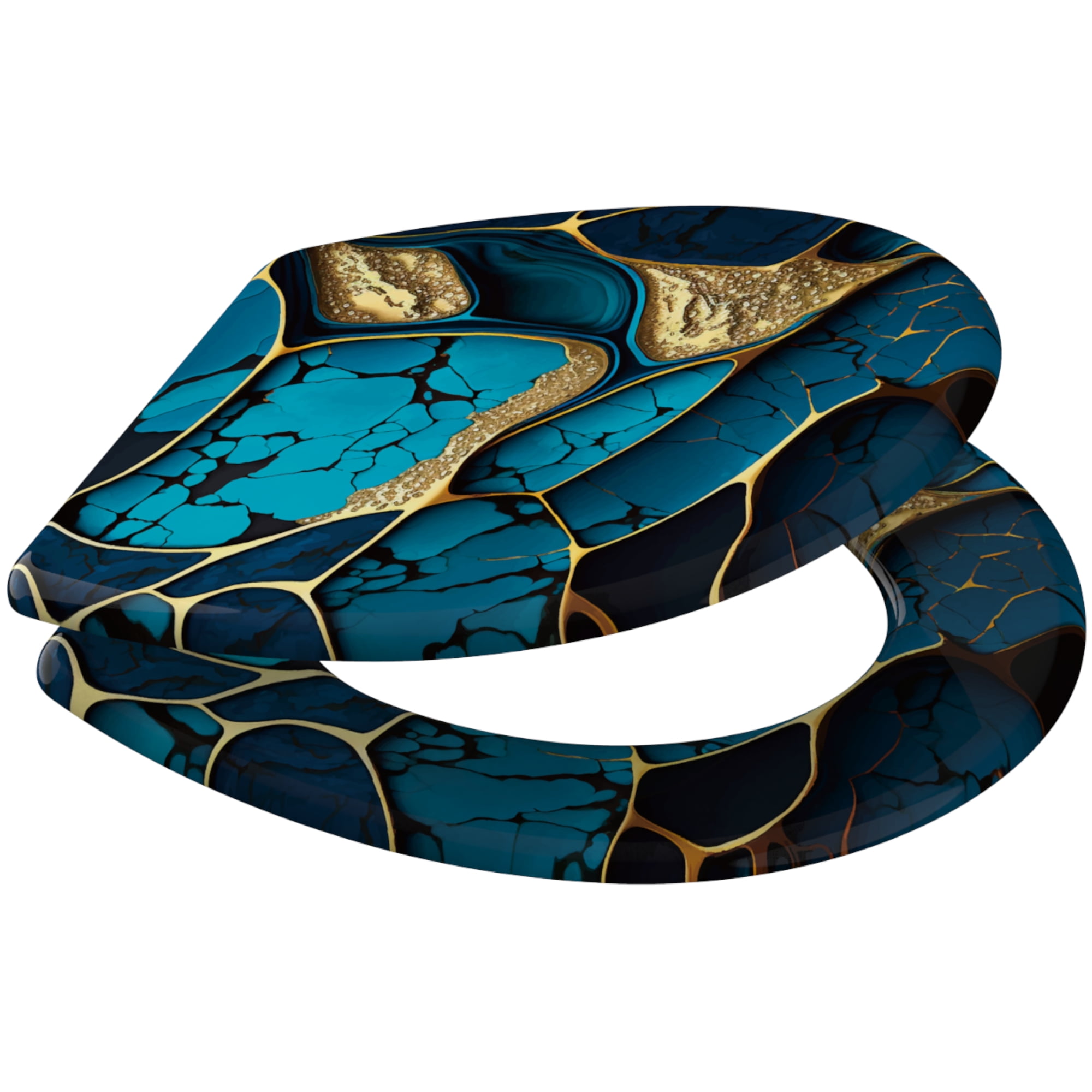 Sanilo Toilet Seat ROUND, Soft Close, One-Click Quick Release, Easy Installation, Non-Slip, Easy to Clean (Marble Cobalt)