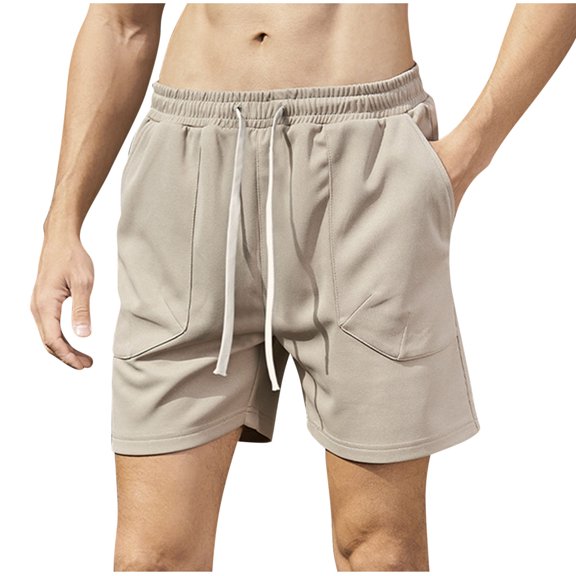 Kvture Men's Beach Shorts Elastic Waist Drawstring Lightweight Summer Streetwear Casual Shorts with Big Pocket Khaki S