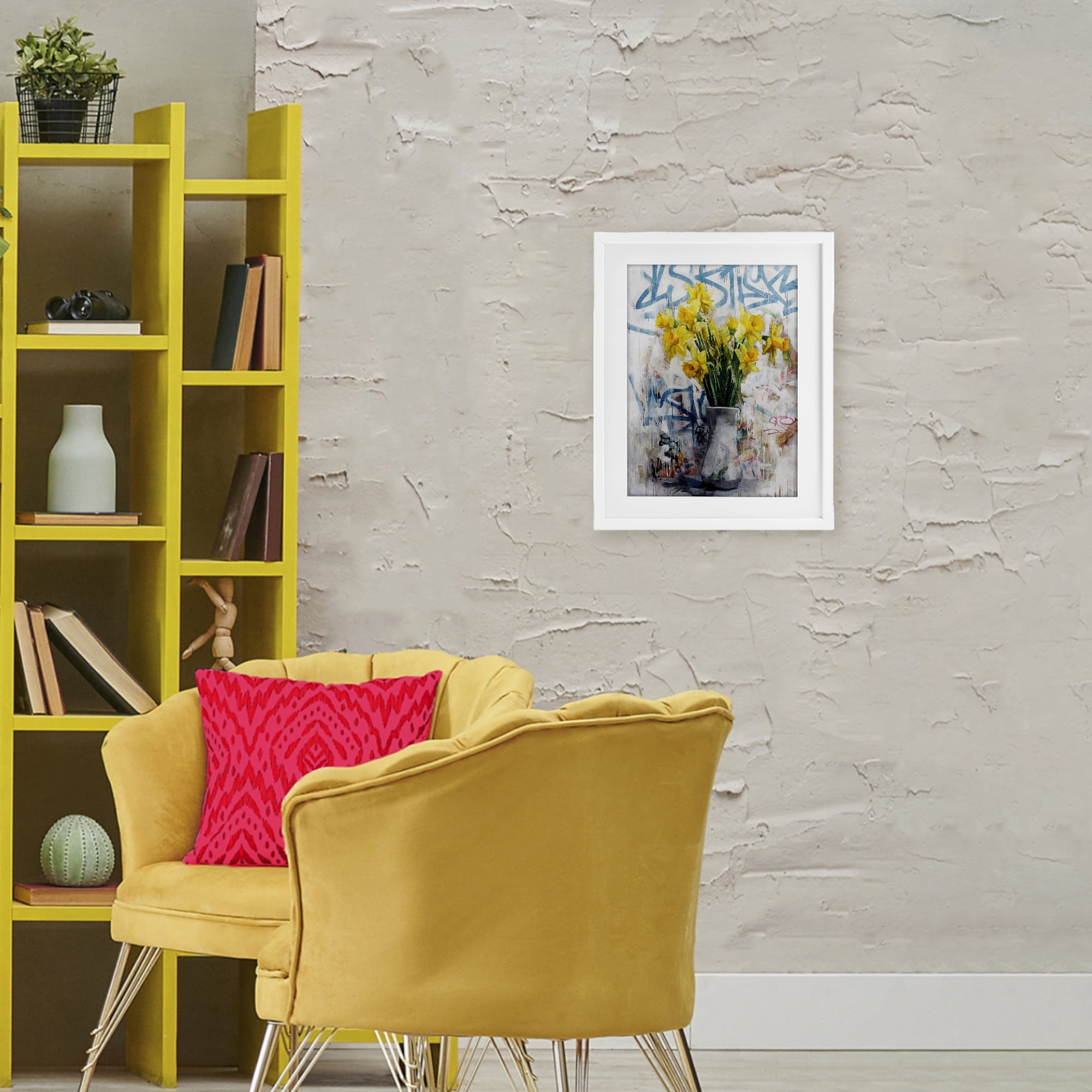 Stupell Industries Color Clash Daffodils & Graffiti White Framed Print Under Glass, design by Svetlana Aleynikova