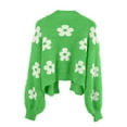 thumbnail image 5 of OGLCCG Women's Cute Flower Cropped Cardigan Long Sleeve V Neck Open Front Floral Knit Sweater Tops Winter Warm Fuzzy Cropped Sweater Coats,XL,Green, 5 of 8