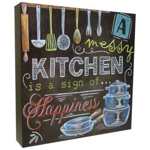 12 Inch "A Messy Kitchen" Design MDF Chalk Style Canvas Wall Art